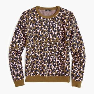 J. Crew Pink and Navy Leopard Crewneck Sweater